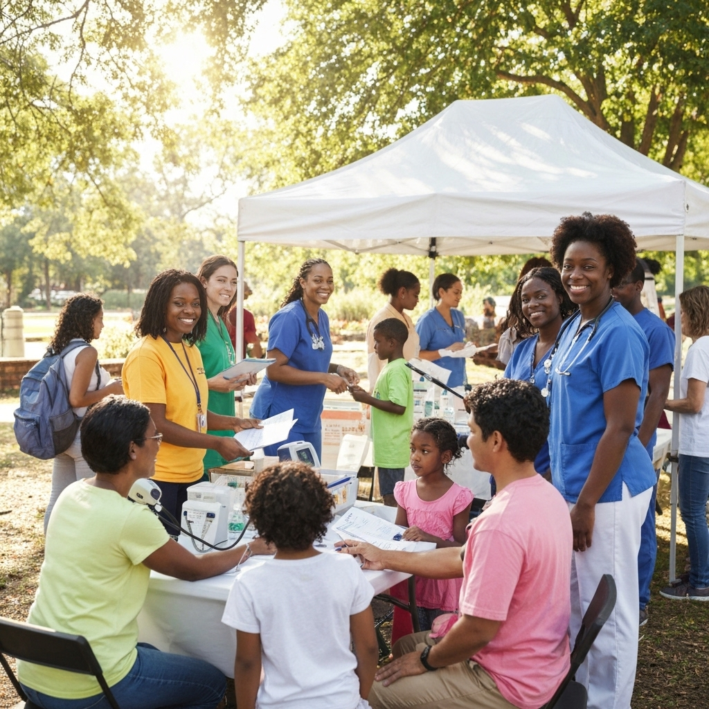Community health outreach event with diverse participants